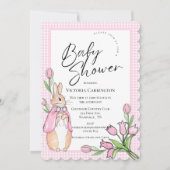 Roze Gingham Konijn Baby Shower Kaart (Voorkant)