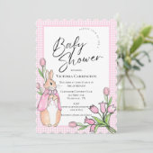 Roze Gingham Konijn Baby Shower Kaart (Staand voorkant)