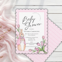 Roze Gingham Konijn Baby Shower