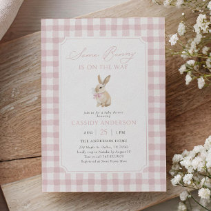 Roze Gingham Konijn Baby Shower Kaart