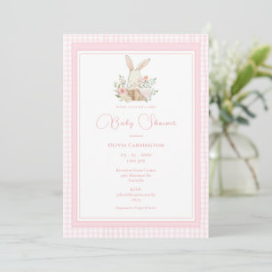 Roze Gingham Konijn Baby Shower Kaart