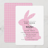 Roze Gingham Konijn Baby Shower Uitnodiging (Voorkant / Achterkant)