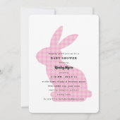 Roze Gingham Konijn Baby Shower Uitnodiging (Voorkant)