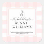 Roze Gingham Konijn Ex-Libris Sticker (Voorkant)