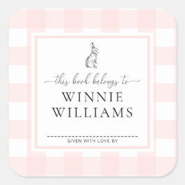 Roze Gingham Konijn Ex-Libris Sticker