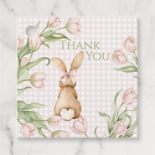 Roze Gingham Konijn Konijntulp Bloemen  Bedankjes Labels