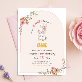 Roze Gingham Konijn Meisje 1e Verjaardag Kaart