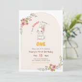 Roze Gingham Konijn Meisje 1e Verjaardag Kaart (Staand voorkant)