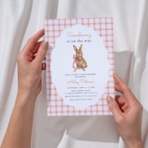 Roze Gingham Konijn Meisje Baby Shower