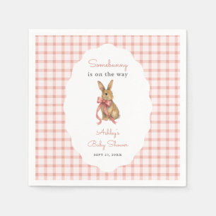 Roze Gingham Konijn Meisje Baby Shower Servet