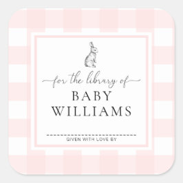 Roze Gingham Konijn Voor De Bibliotheek Van Boekpl Vierkante Sticker