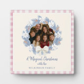 Roze Gingham Krans Foto Kerst Plaque Fotoplaat (Voorkant)