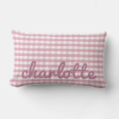 Roze Gingham kussen met naam in Script Font (Voorkant)