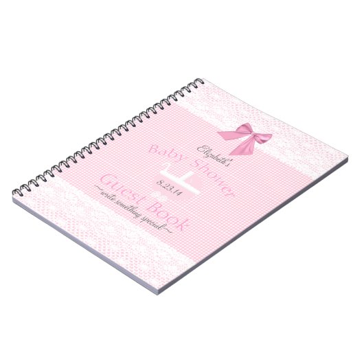 Roze Gingham Lace Afbeelding Baby shower Guest Boo Notitieboek (Linkerzijde)