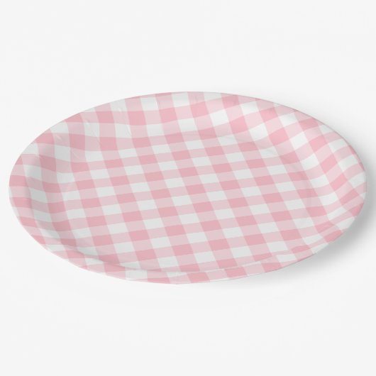 Roze Gingham Land bruiloft Papieren Bordje (Gekanteld)