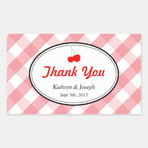 Roze gingham land picknick rode kers bruiloft rechthoekige sticker