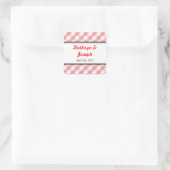 Roze gingham land picknick rustieke bruiloft gunst vierkante sticker (Tas)