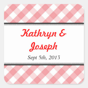 Roze gingham land picknick rustieke bruiloft gunst vierkante sticker