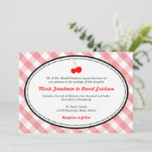 Roze gingham land roestachtig rood kerry bruiloft kaart (Staand voorkant)