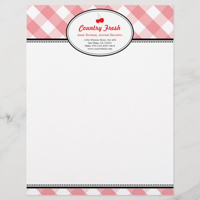 Roze gingham land rustige rode kerry persoonlijk gepersonaliseerd briefhoofd (Voorkant)