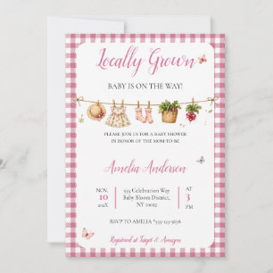 Roze Gingham Land Tuin Waskleine Baby Shower Kaart