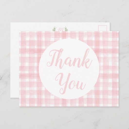 Roze Gingham Laurel Crest-ansichtkaarten Briefkaart (Voorkant / Achterkant)