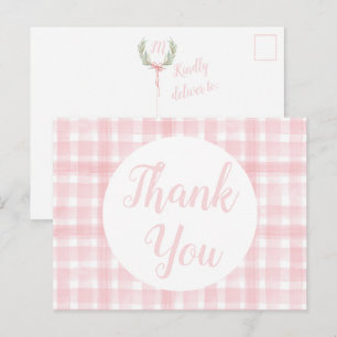 Roze Gingham Laurel Crest ansichtkaarten Briefkaart
