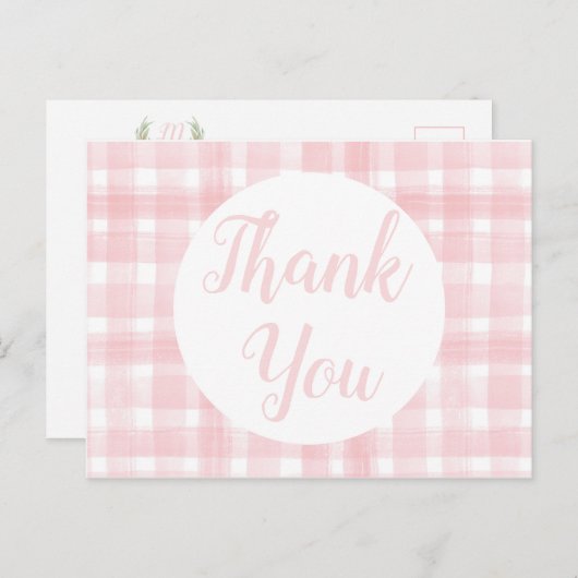 Roze Gingham Laurel Crest ansichtkaarten Briefkaart (Voorkant / Achterkant)