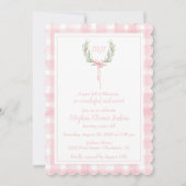 Roze Gingham Laurel Crest-monogram met geschulpte Kaart (Voorkant)