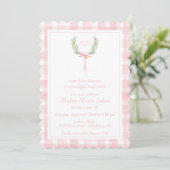 Roze Gingham Laurel Crest-monogram met geschulpte Kaart (Staand voorkant)