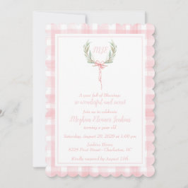 Roze Gingham Laurel Crest-monogram met geschulpte  Kaart
