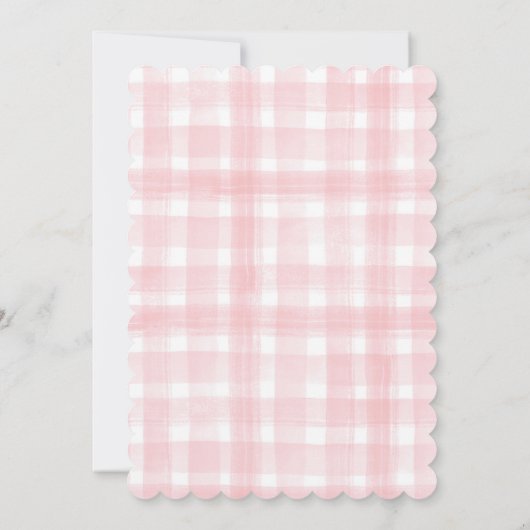 Roze Gingham Laurel Crest-monogram met geschulpte  Kaart (Achterkant)