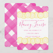 Roze Gingham & Lemon Uitnodiging (Voorkant / Achterkant)