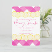 Roze Gingham & Lemon Uitnodiging (Staand voorkant)