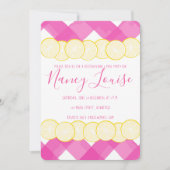 Roze Gingham & Lemon Uitnodiging (Voorkant)
