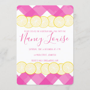 Roze Gingham & Lemon Uitnodiging