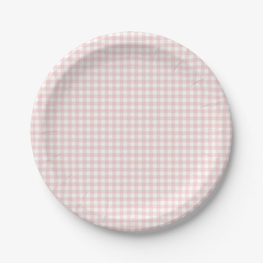 Roze Gingham Lente Verjaardagsfeestje Papieren Bordje (Voorkant)