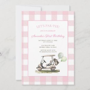 Roze Gingham Let's Par-Tee Golf Verjaardagsfeestje Kaart