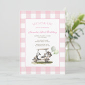 Roze Gingham Let's Par-Tee Golf Verjaardagsfeestje Kaart (Staand voorkant)