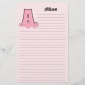 Roze Gingham Letter A Girl's Monogram Briefpapier (Voorkant)