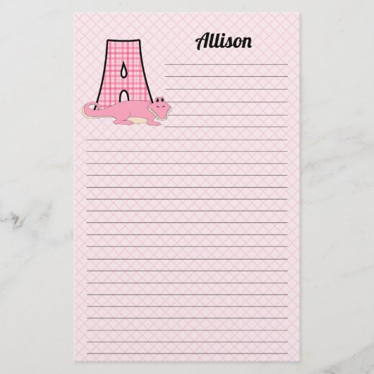 Roze Gingham Letter A Girl's Monogram Briefpapier (Voorkant)