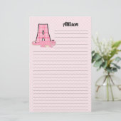 Roze Gingham Letter A Girl's Monogram Briefpapier (Staand voorkant)