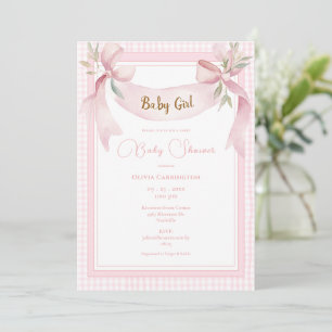 Roze Gingham Lint Banner Baby Shower Kaart