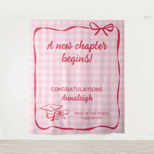 Roze Gingham Lint Een Nieuw Hoofdstuk Afstuderen Wandkleed