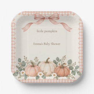 Roze Gingham Little Pumpkin Baby Shower Dessert Papieren Bordje