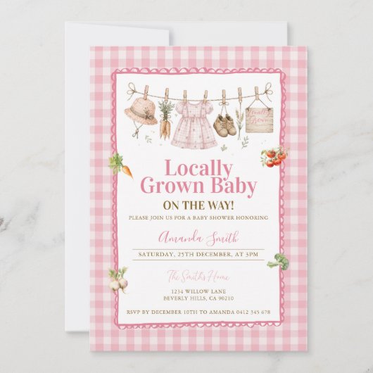 Roze Gingham Lokale Baby Borrel  Kaart (Voorkant)