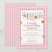 Roze Gingham Lokale Baby Borrel  Kaart (Voorkant / Achterkant)