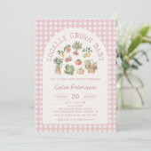 Roze Gingham Lokale Baby Shower Uitnodiging (Staand voorkant)