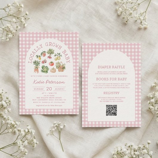 Roze Gingham Lokale Baby Shower Uitnodiging