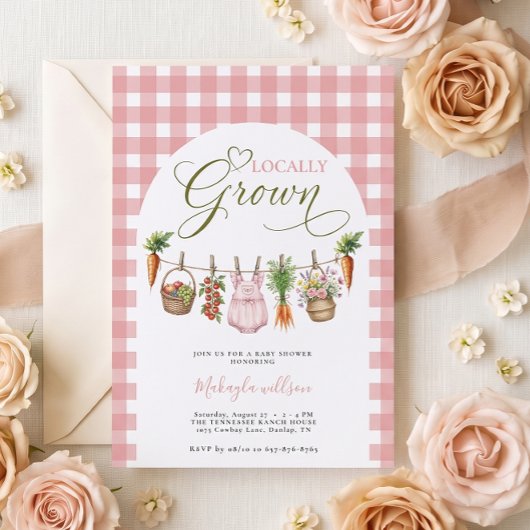 Roze Gingham Lokale Boerenbabyborrel Kaart